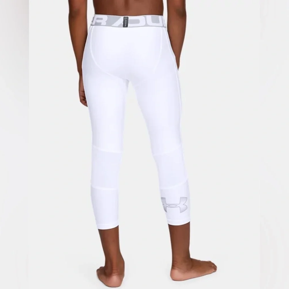 NWT Under Armour Boys Heat Gear Leggings Small S New UA Big Boy White Neutral